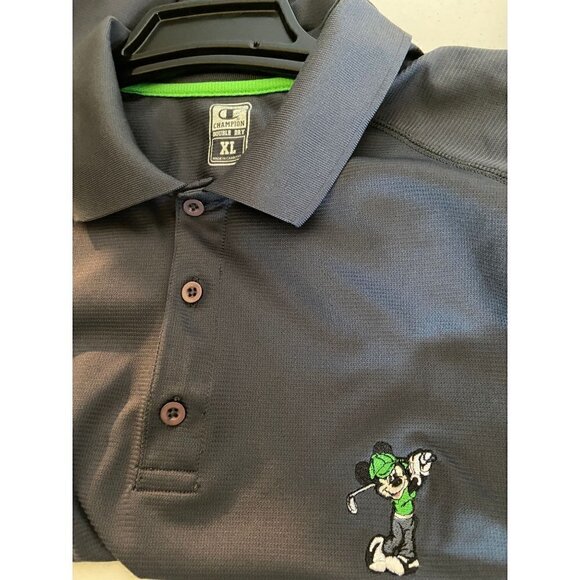 Champion Double Dry Mens XL Mickey Mouse Poly Golf Shirt Gray & Green - Picture 2 of 3